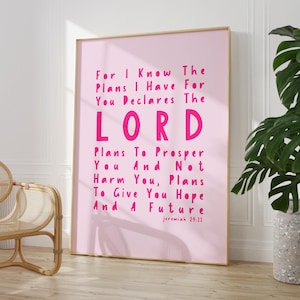 Jeremiah 29:11 Pink Christian Wall Art, Printable Bible Verse Decor, Modern Christian Home Decor, Minimalist Religious Scripture Art