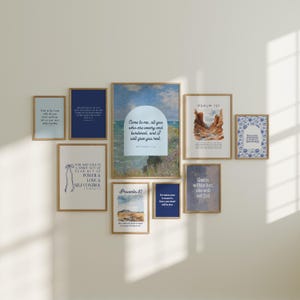 Christian Bible Verse Printable Gallery Wall Art Bundle in Blue, Set of 9 Vintage Christian Aesthetic Scripture Wall Art, Christian Girl Art