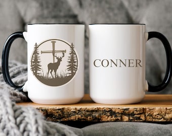 Personalized Christian Mug for Hunting Lovers, Subtle Religious Office Gift for Dad, Faith-Based Father’s Day Coffee Cup