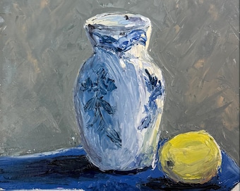 Stilleven met vaas en citroen