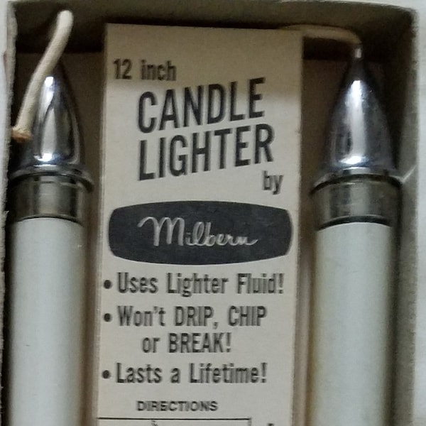 Vintage Milbern 12" Taper Candle Lighters 1400 White with Box Set of 2 Uses Lighter Fluid