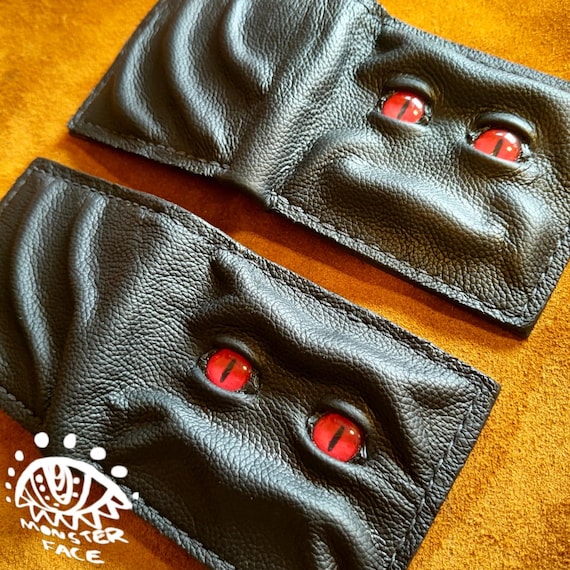Set of Two Red Eyes Grumpy and Happy Schmuggle Face Leather Wallet