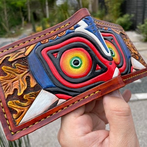 Holy Relics Majoras Mask leather wallet Leather Bifold Wallet Handcrafted Legend of Zelda Wallet Link Wallet image 7