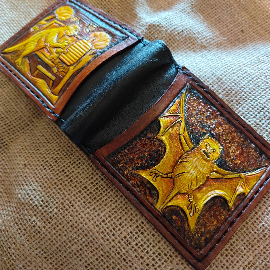 Marginalia Aberdeen Bat Leather Wallet- Bee Keepers - Dark Brown and ...