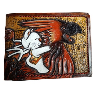 Red Chocobo Rider - Leather Bifold Wallet - Handcrafted Final Fantasy inspired Wallet -