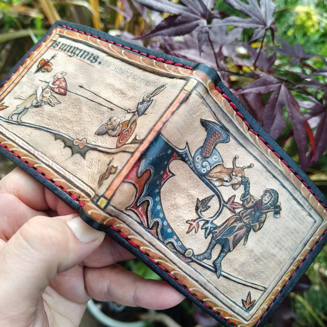 Knight Wallet Marginalia Medieval Snail Knight Leather Wallet- Dark Brown and Ivory ...