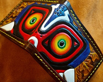 Oak leaf Majoras Mask leather wallet- Leather Bifold Wallet - Handcrafted Legend of Zelda Wallet - Link Wallet