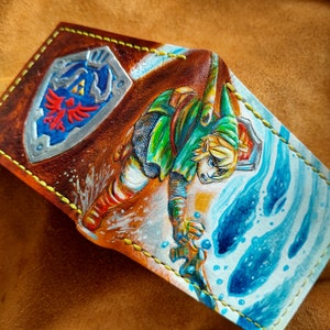 Cartera de cuero con escudo Sword Hyrule potenciada- Cartera bifold de cuero - Cartera hecha a mano Legend of Zelda - Cartera Link