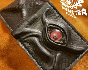 Dice Eye Monster Face - wallet - Necromonicon - demon eyes - Leather wallet.