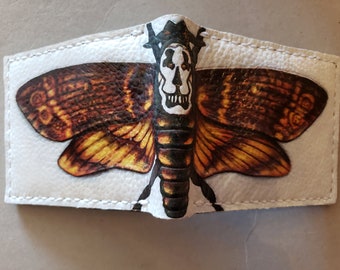 Deaths Head Moth version douce - Portefeuille Bifold en cuir - Portefeuille fabriqué à la main -