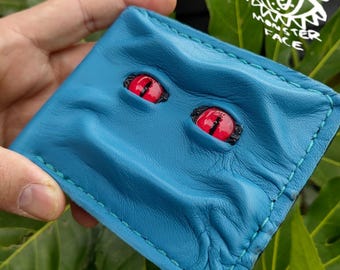 Red Eyes - Teal Shmuggle Face - Leather Wallet - Etsy