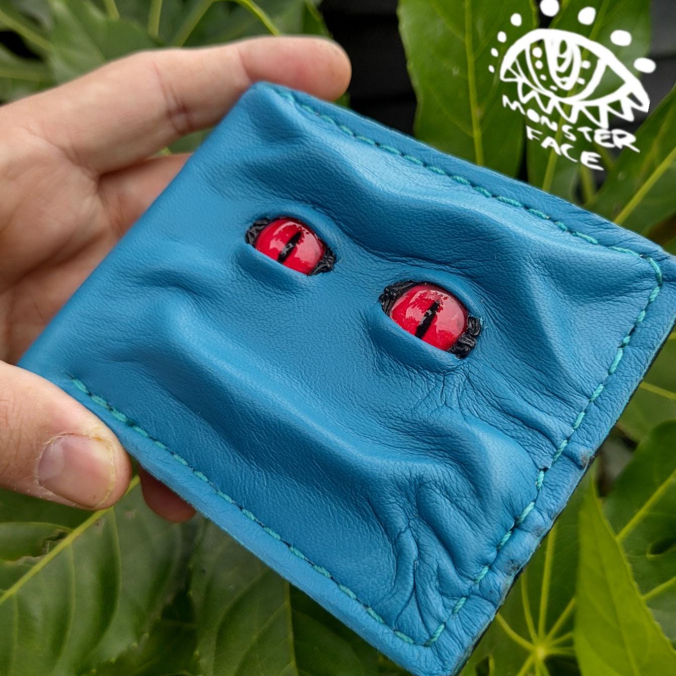 Red Eyes - Teal Shmuggle Face - Leather Wallet - Etsy
