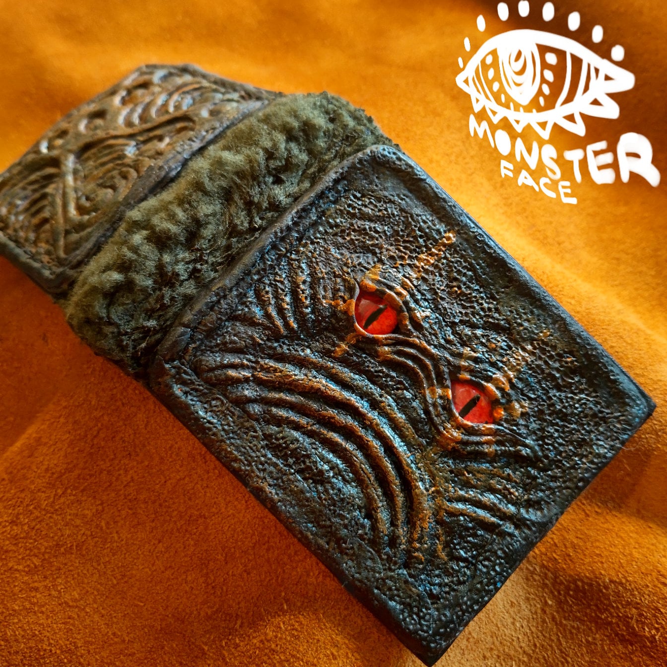 Monster Face - Green Troll Fur Wallet- Necromonicon - Oz - Demon
