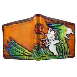 Tropical Chocobo Rider - Leather Bifold Wallet - Handcrafted Final Fantasy inspired Wallet -