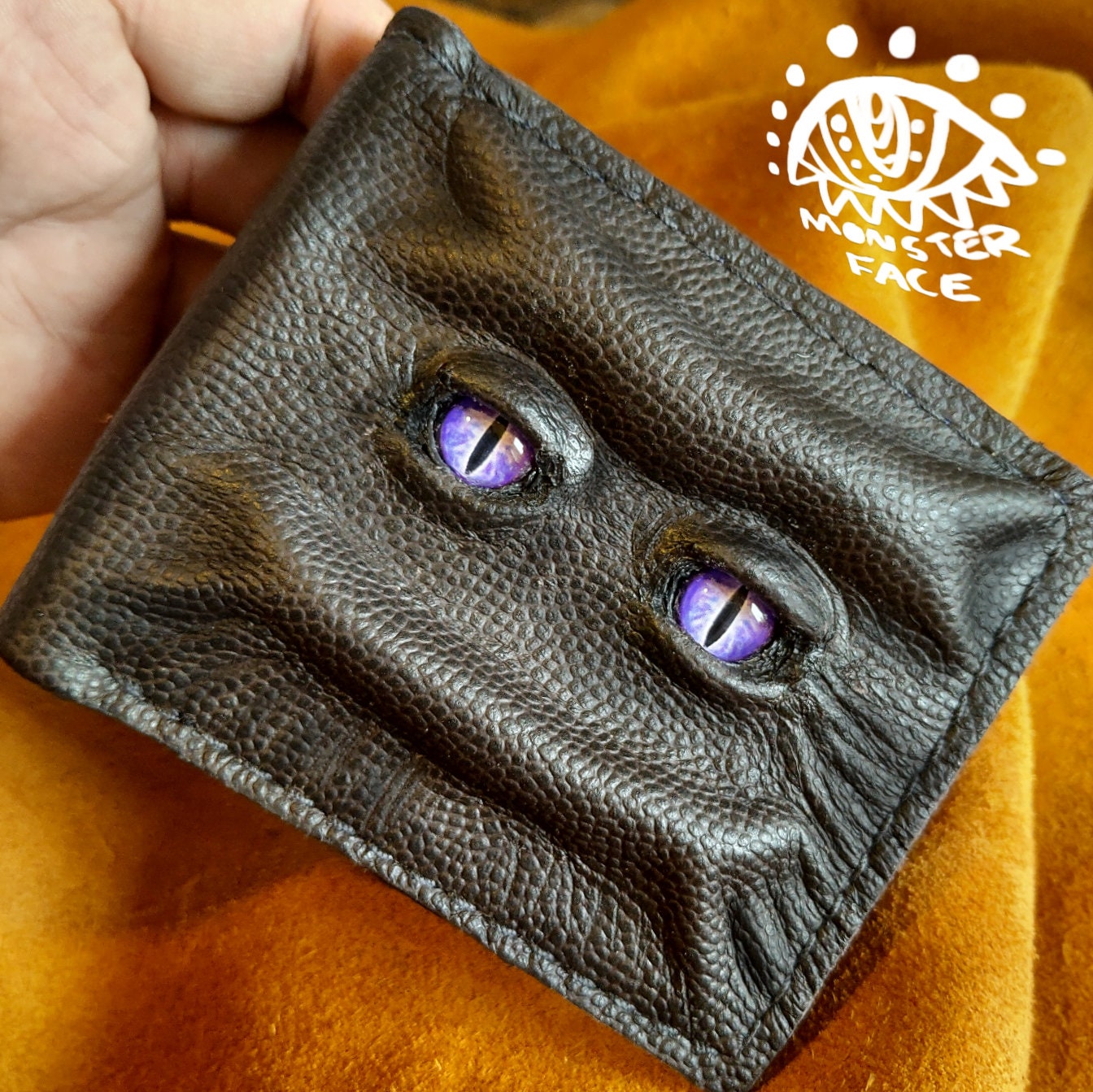 Set of Two Purple Eyes Grumpy and Happy Schmuggle Face Leather