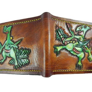 Sceptile and mega sceptile - Leather Bifold Wallet - Handcrafted Wallet -