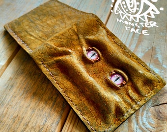 Enderman-ogen - Gouden Shmuggle-gezicht - Necromonicon - Roze demonenogen - Leren portemonnee.
