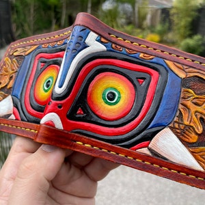Holy Relics Majoras Mask leather wallet Leather Bifold Wallet Handcrafted Legend of Zelda Wallet Link Wallet image 6