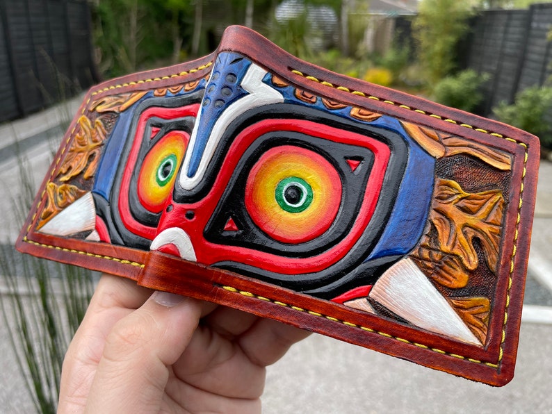 Holy Relics Majoras Mask leather wallet Leather Bifold Wallet Handcrafted Legend of Zelda Wallet Link Wallet image 6