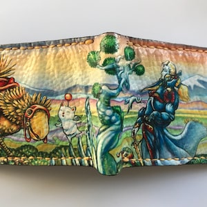 Edgar Mog and Chocobo  - FF6 - Final Fantasy - Soft Leather Bifold Wallet - Handcrafted Final Fantasy inspired Wallet -