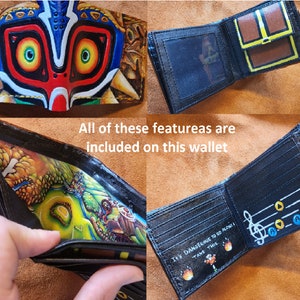 Cartera de cuero Song of Storms Majoras Mask- Bolsa de cofre del tesoro - Cartera bifold de cuero - Cartera hecha a mano Leyenda de Zelda - Cartera Link