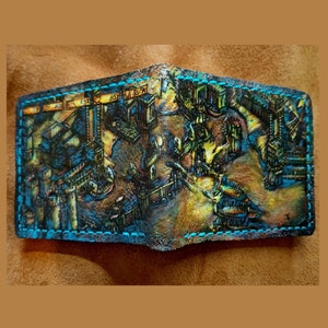Cartera de cuero Age Of Empires - Versión de batalla naval con barco tortuga - Cartera de cuero plegable - Cartera hecha a mano - Isométrica