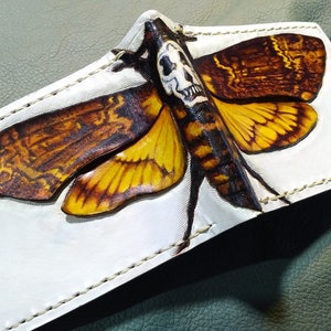 Polilla cabeza de muerte - Cartera plegable de cuero - Cartera hecha a mano -