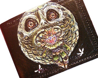 Skull Kid Moon leather wallet- Leather Bifold Wallet - Handcrafted Legend of Zelda Wallet - Link Wallet