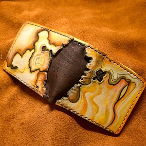 Cartera plegable de piel estilo madera de olivo y corcho
