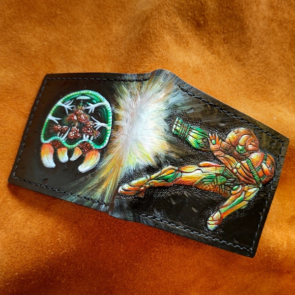 Super Metroid - Lederen Bifold Wallet - Handgemaakte portemonnee -