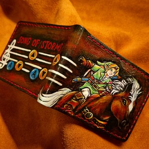 Cartera de cuero Song of Storms- Texturizado 3D + Ver vídeo- Cartera plegable de cuero - Cartera hecha a mano Legend of Zelda - Cartera Link