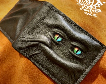 Enderman eyes - Rainbow Eye Shmuggle face - Necromonicon - demon eyes - Leather wallet.