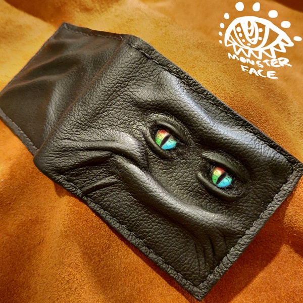 Enderman eyes - Rainbow Eye Shmuggle face - Necromonicon - demon eyes - Leather wallet.