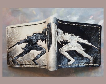 Dark Link - Black and white version - hand carved leather wallet- Leather Bifold Wallet - Handcrafted Legend of Zelda Wallet - Link Wallet