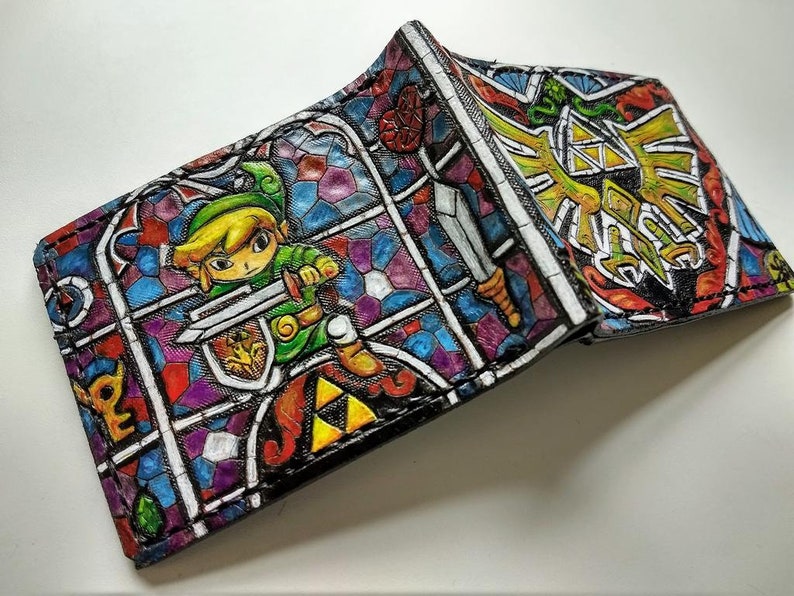 Wind Waker Colorful Stained Glass Hyrule Crest Leather Wallet Etsy
