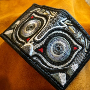 Majoras Mask textile/leather wallet- Blood Moon - silver - Leather Bifold Wallet - Handcrafted Legend of Zelda Wallet - Link Wallet