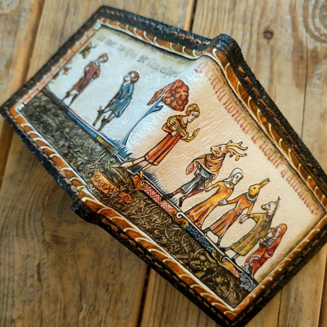 Marginalia Medieval Wedding Dance- Leather Wallet- Dark Brown and Ivory ...