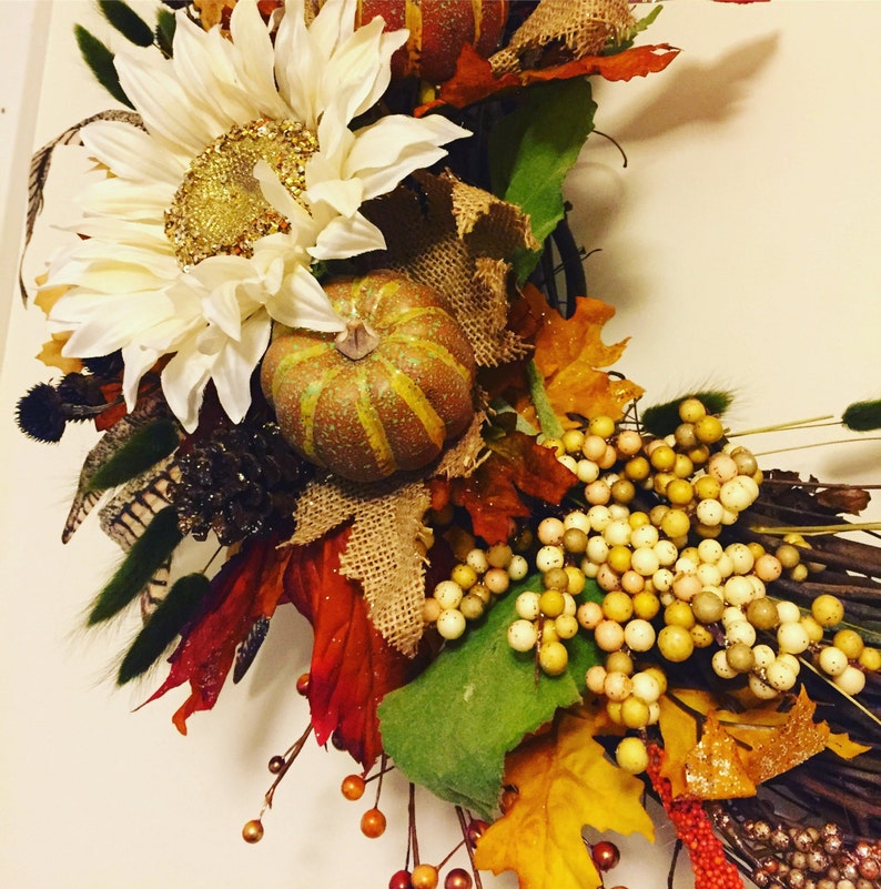 Fall Wreath with Sunflower Fall Door Decor Thanksgiving Wreath