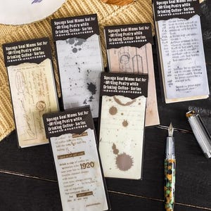 Set knutselpapier schuimrubberen stempel: koffie drinken en poëzie schrijven. Stempel. lichtgewicht papier. Scrapbooken. Ongewenst dagboek. Vintage