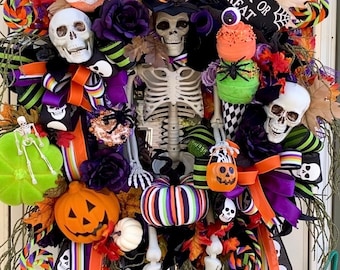 Halloween skeleton wreath