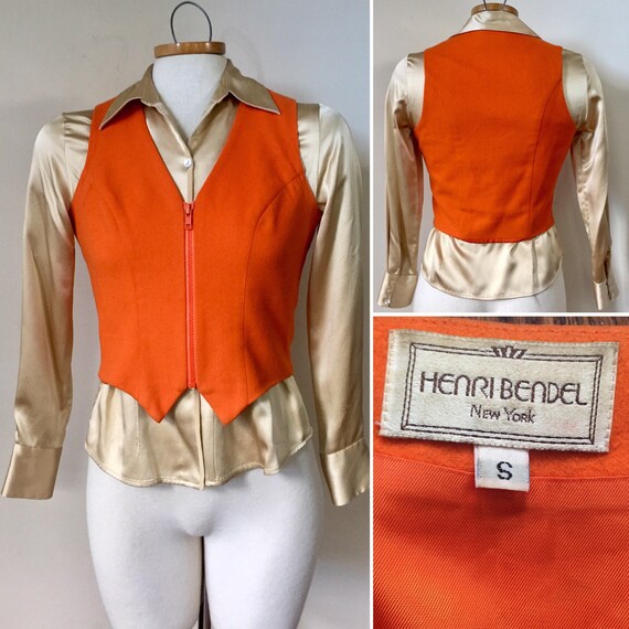 Henry Bendel, zip up fitted vest, orange crop top,
