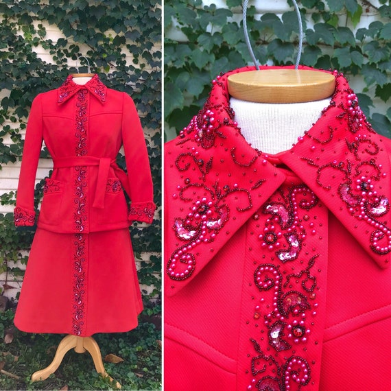 Lilli Ann Knit beaded two piece suit, vintage Lill