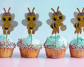 Bee cupcake, cupcake toppers, abejita cupcake, plim plim abejita, happy birthday cupcake, baby bee, 1st, 2nd, honeybee cupcake, bumble bee