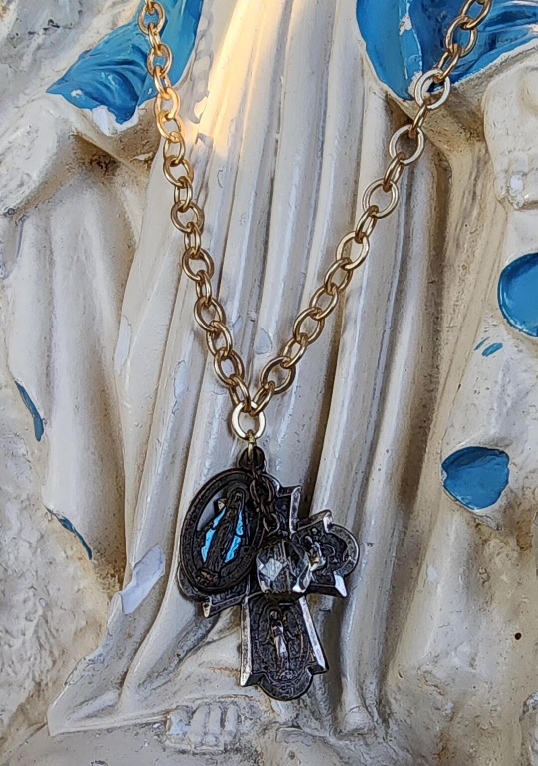 Vintage Medal 4 Way Cross and Miraculous Medal Necklace - Etsy