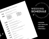 Wedding Schedule of the Day | Timeline Template | Digital Download | EDITABLE and PRINTABLE PDF File