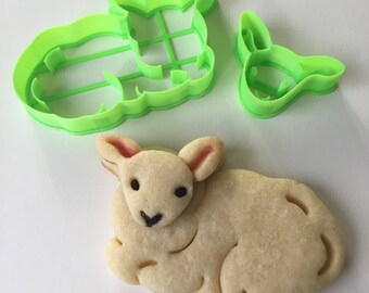 Set di formine per biscotti a forma di agnello (superiore e inferiore) per biscotti a strati / PLA stampato in 3D / Utensile per dolci pasquali, per compleanni a tema fattoria o per baby shower