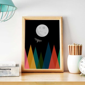 Moth to the moon with mountains