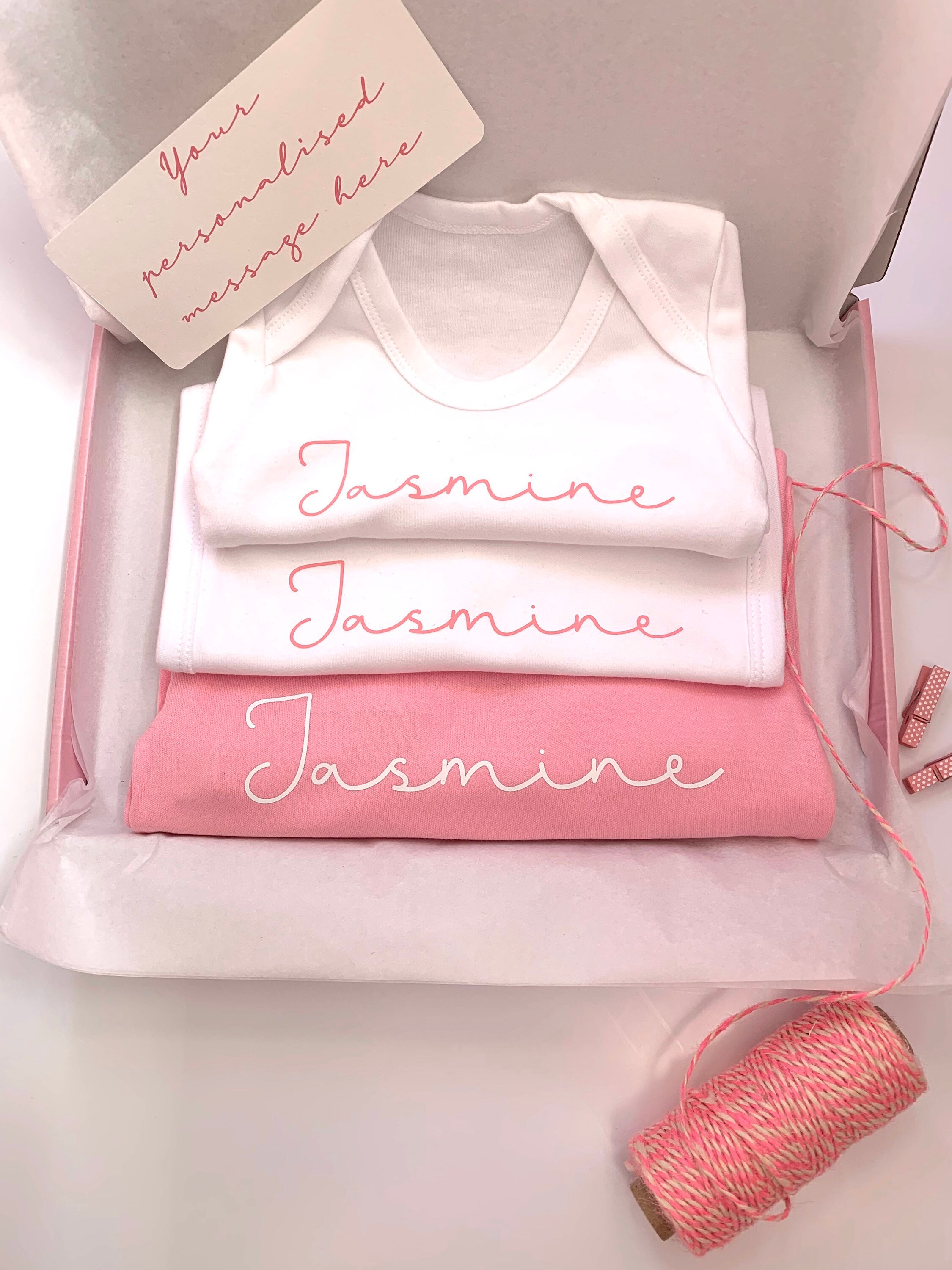 Personalised baby girl gift set pink clothing bib vest Etsy