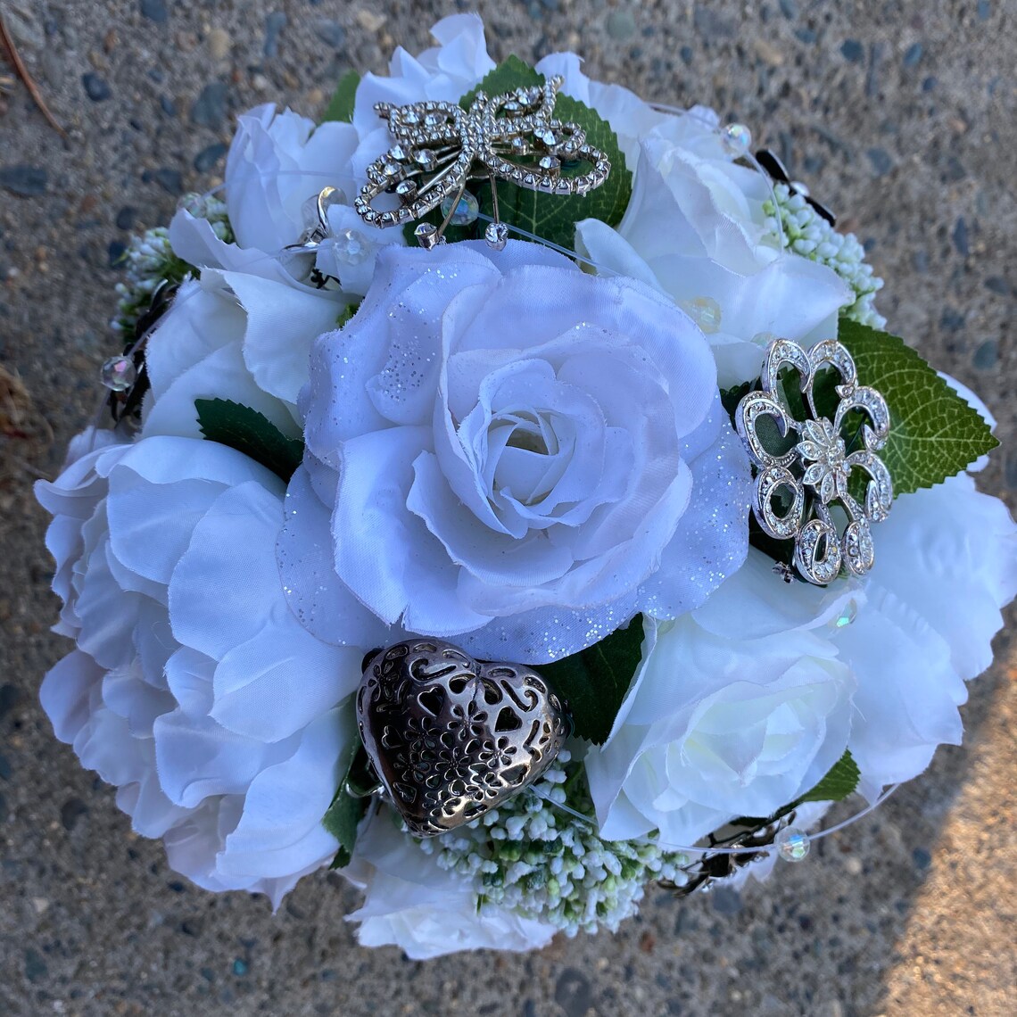 White Sparkling Wedding Bouquet with Matching Boutonnière Etsy