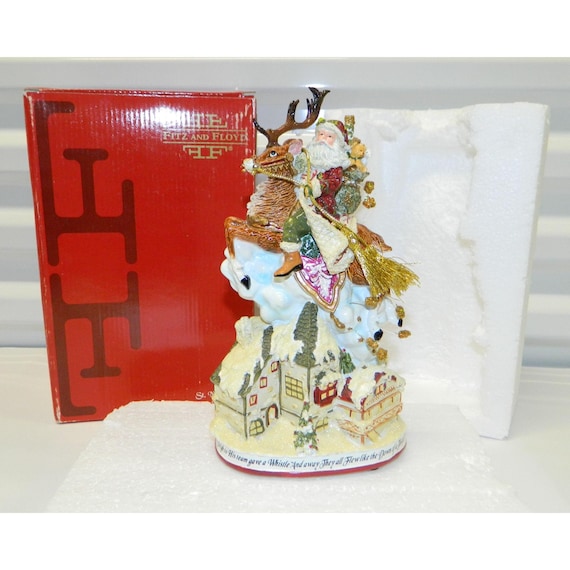 Fitz Floyd St. Nick Santa Riding Reindeer Christmas Musical